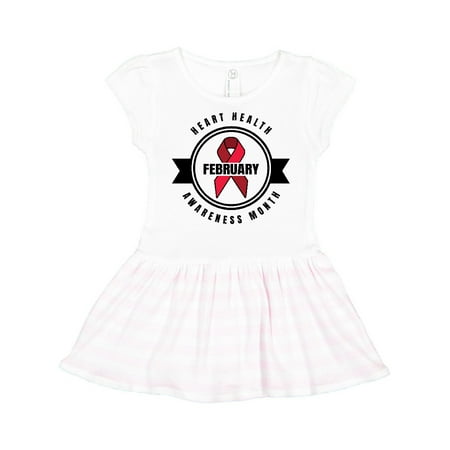 

Inktastic Heart Health Awareness Month February with Red Ribbon Badge Gift Toddler Girl Dress
