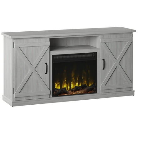 Twin Star Home Barn Door TV Stand for TVs up to 70 inches with ClassicFlame Electric Fireplace  Sargent Oak