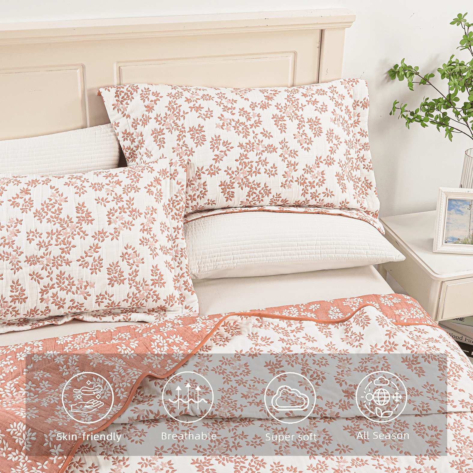 Marina Decoration Jacquard Embroidered Stitching Coverlet Bedspread Ultra Soft Bedding Summer Reversible Quilt Set with Quilted Shams, Pink Floral