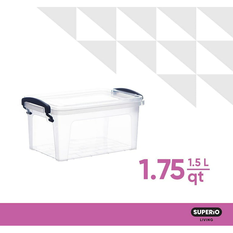 Superio Plastic Storage Box, Clear Container Bin with Lid, 1.75 Quart, Small