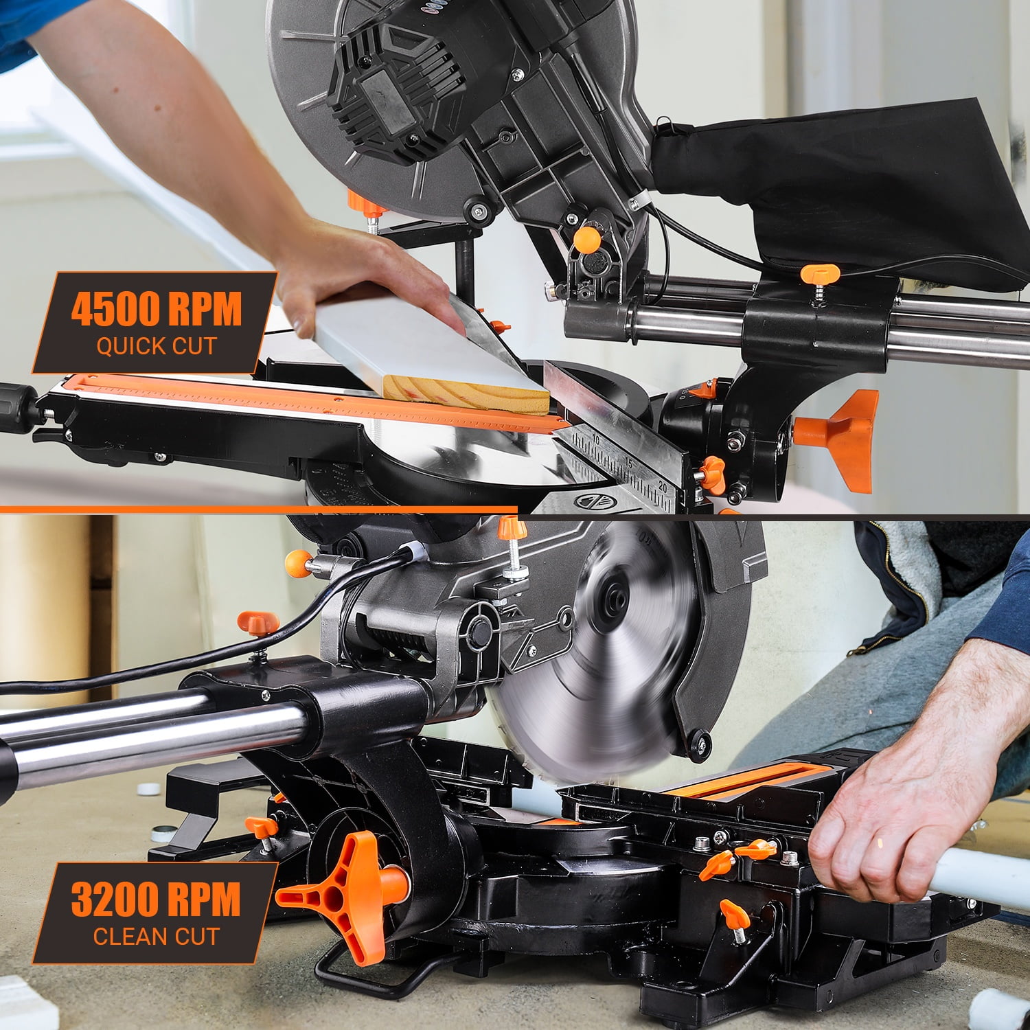DOVAMAN 10-Inch Sliding Compound Miter Saw, 15-Amp Power Miter Saw with 3 Blades, Dual-Speed 4500/3200 RPM Sliding Miter Saw for Wood, PVC & Soft Metal, Laser Guide