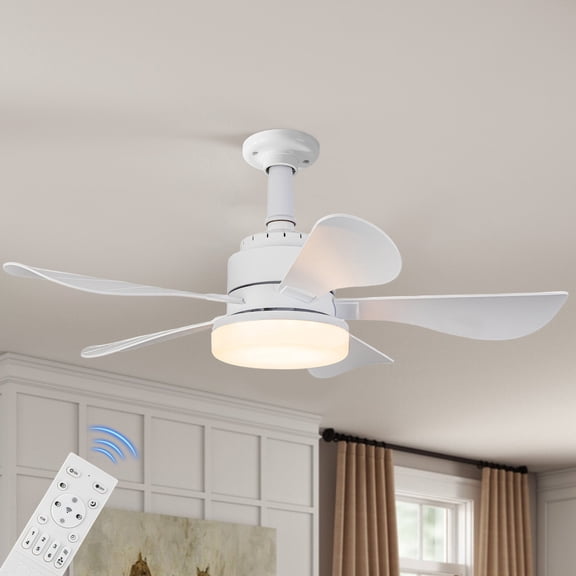 25 Inch Ceiling Fans with Lights and Remote, White Quiet Socket Fans with 5 Blades, LED Dimmable, 6 Speed Low Profile Small Ceiling Fan with Light for Bedroom, Kitchen, Living Room, Indoor ﻿ ﻿ ﻿ ﻿