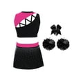 thumbnail image 2 of Hansber Kids Girls Cheerleading Dance Outfits 4 Piece Sleeveless Tank Top with Skirt Cheer Uniform Dress Suit Hot Pink Black 16, 2 of 4