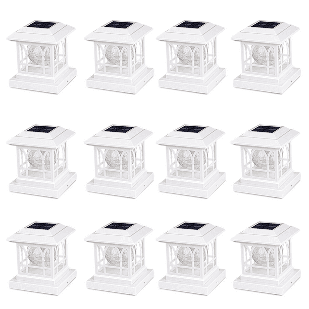 12-Pack Solar Post Lights With 2 Color Lighting, 16LEDs Post Cap Solar Lights Outdoor Waterproof, Fence Lights Solar-Powered For 4x4 4.5x4.5 5x5 Vinyl/Wooden Posts In Garden Stair Patio Deck, Black