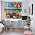 thumbnail image 5 of Coastal Beach Kitchen Curtains 63 Inch Length, Vintage Summer Ocean Sea Wave Oil Painting Grommet Top Bedroom Living Room Curtains, Light Filtering Cafe Curtain Drapes 2 Panels Set 104''x63'', 5 of 9