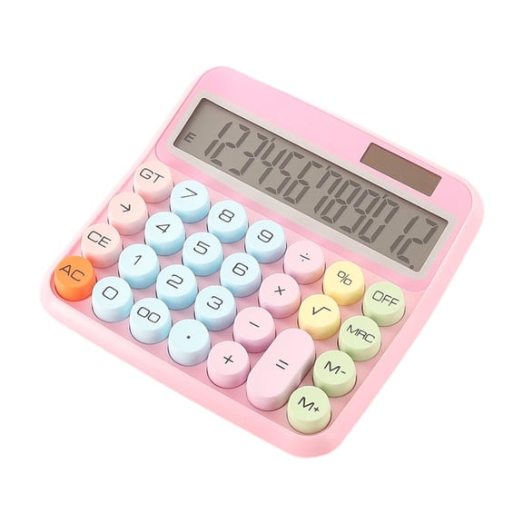 Calculadora de escritorio Calculadora mecánica Accesorio de oficina Calculadora de oficina de papelería escolar con energía solar de 12 dígitos para Rosa