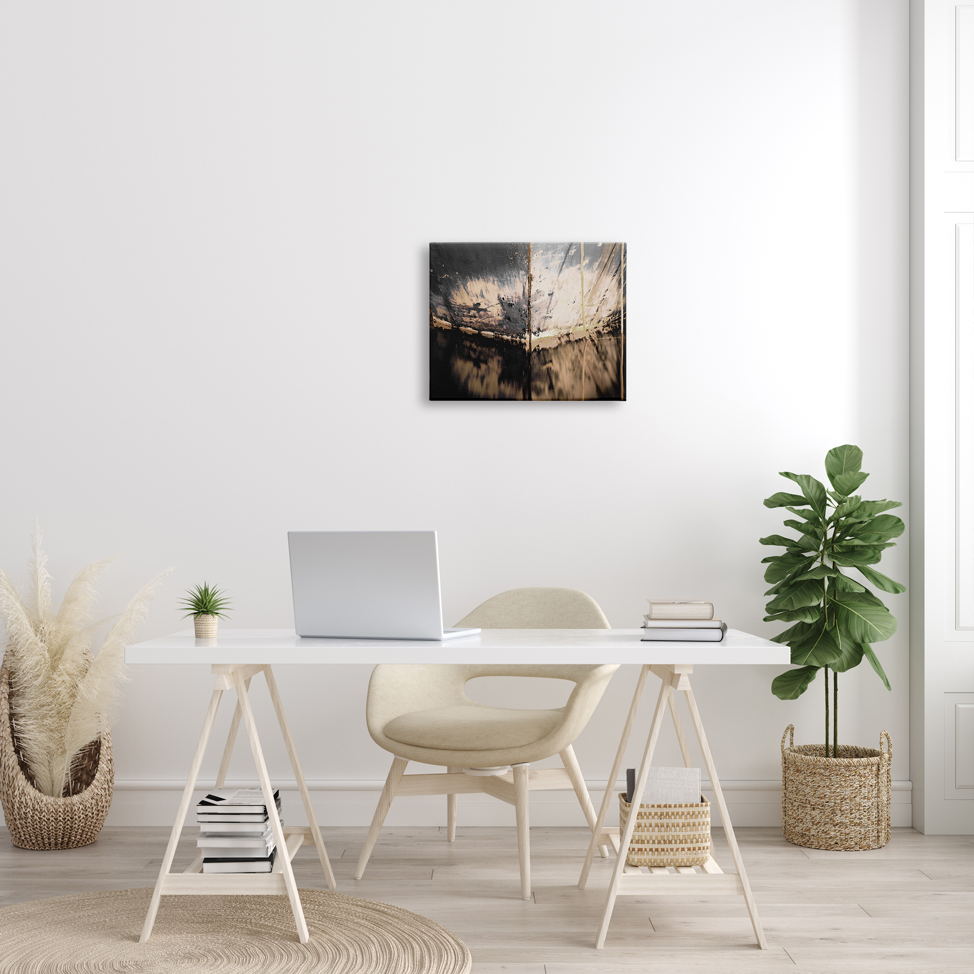 Design by Melissa McClain Abstract Boat Underside Reflection Distressed Murky Lake 20 in x 16 in Painting Canvas Art Print, by Stupell Home Décor