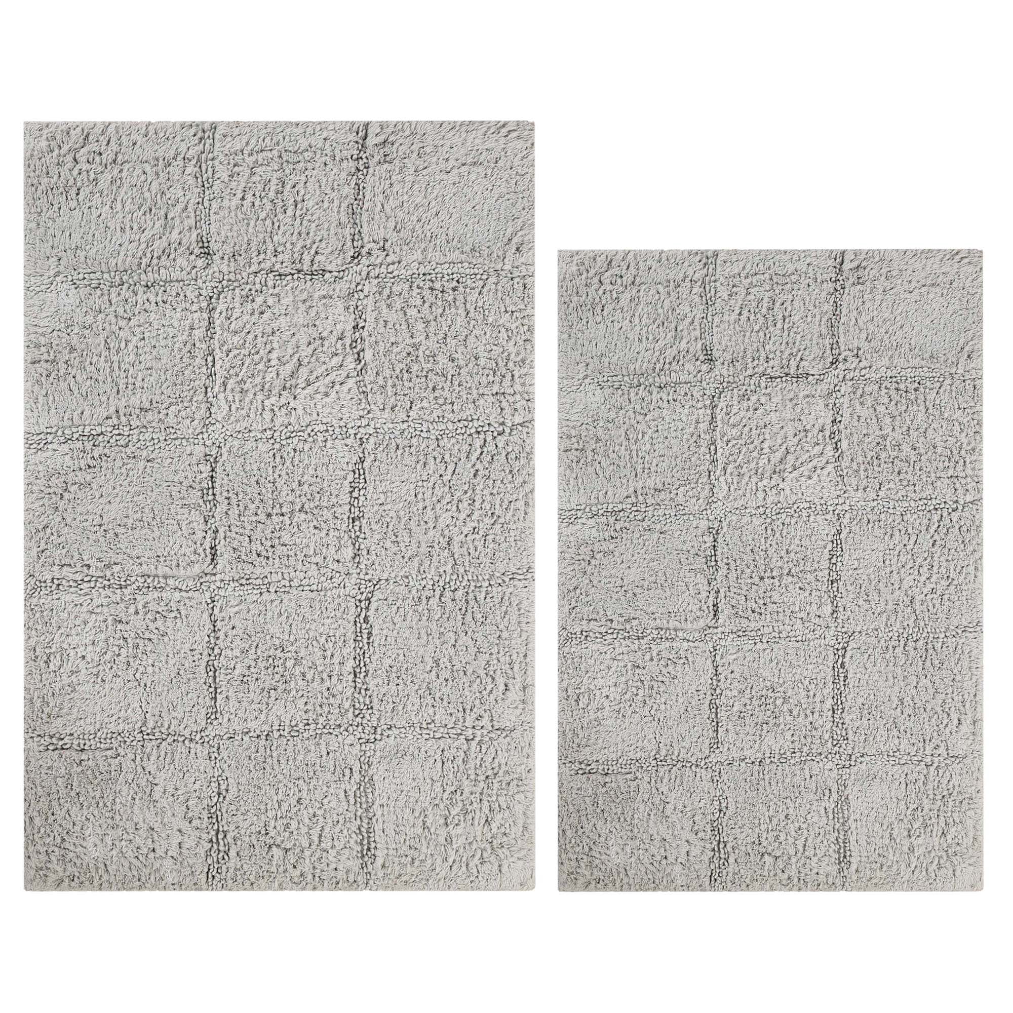 Superior Non-Slip Washable Bath Rug Set, 20" x 30", 24" x 36", Silver