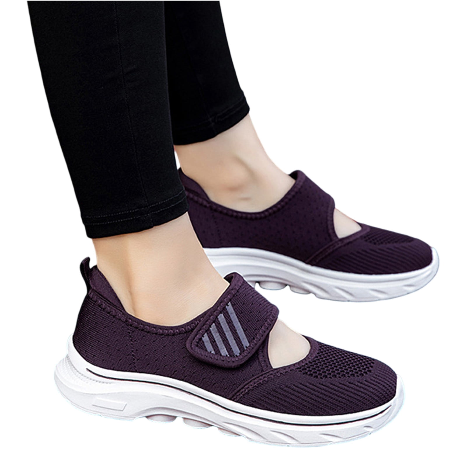 NexTorq Walking Shoes Women, Women's Mesh Adjustable Nurse Shoes Comfortable Hollow Breathable Working Orthotic Wedges Mary Jane Lightweight Out Granny Non-Slip Walking Shoe Dark Purple 6