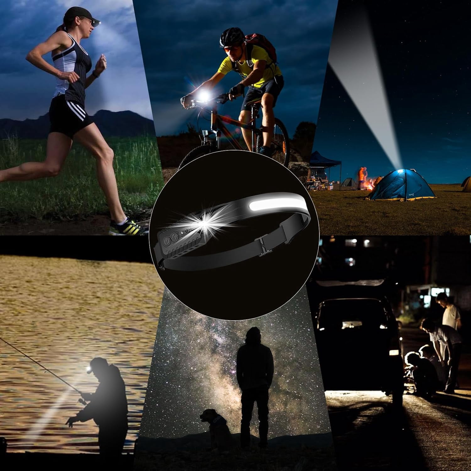 Rechargeable LED Headlamp 2 Packs,COB230° Wide Beam Headlamps, 5 Modes of Lightweight Headlamps with Motion Sensors, Type-C USB Charging Headlamps,Suitable for Night Running,Fishing, Cycling, Camping