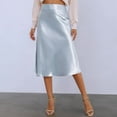 thumbnail image 2 of MIXUE Skirts For Women Summer Solid Color High Waist A Line Elegant Casual Midi Skirt Daily-Wear,Blue,L, 2 of 5