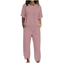 LYXSSBYX 2 Piece Sets for Women Summer Women's Casual Short Sleeve Half Sleeve Round Neck Cropped Top Casual Pants Suit Set Two Piece Set