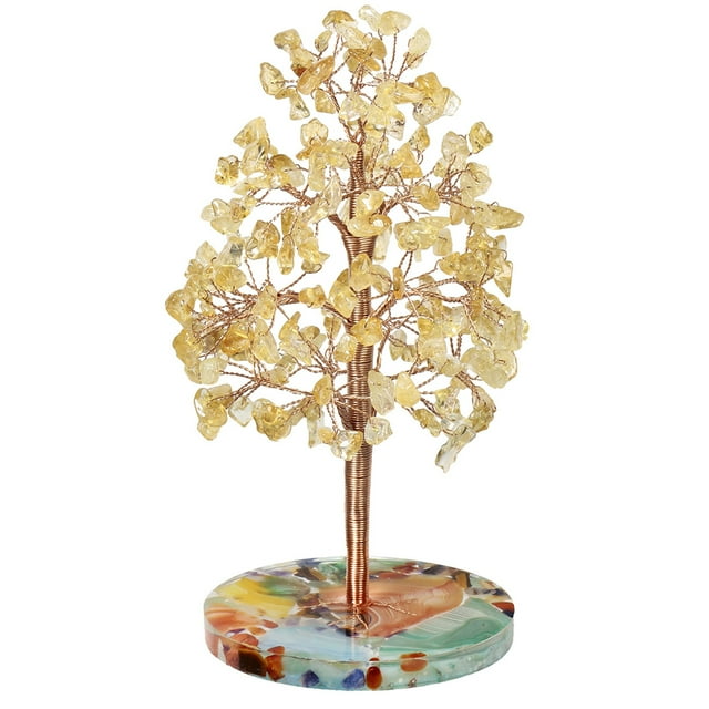 Moyic Exquisito árbol de topacio amarillo riqueza y suerte para el hogar que atrae el árbol de gemas de energía positiva Feng Shui Decoración del hogar