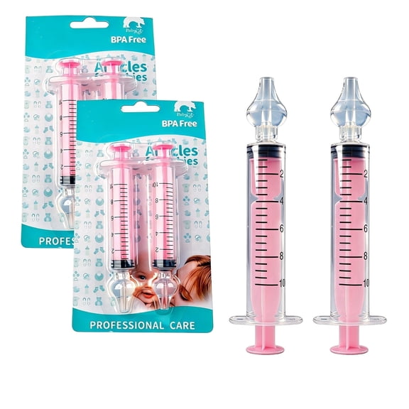Baby Nasal Syringe, 4PCS 10ml - Safe Silicon, Nose Cleaner Syringe for Baby - Toddler Congestion Relief - Reusable Tips, Pink