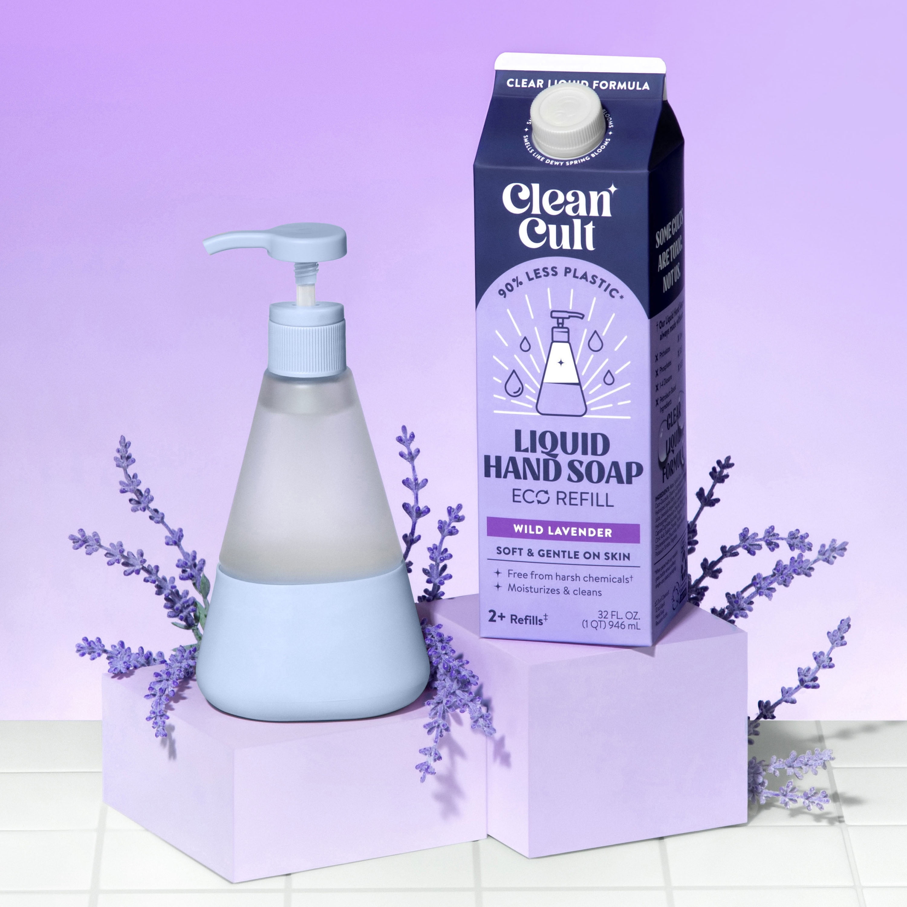 Cleancult Liquid Hand Soap Glass Dispenser, Shatter Resistant, Periwinkle Blue, 2 Pack, 12 oz