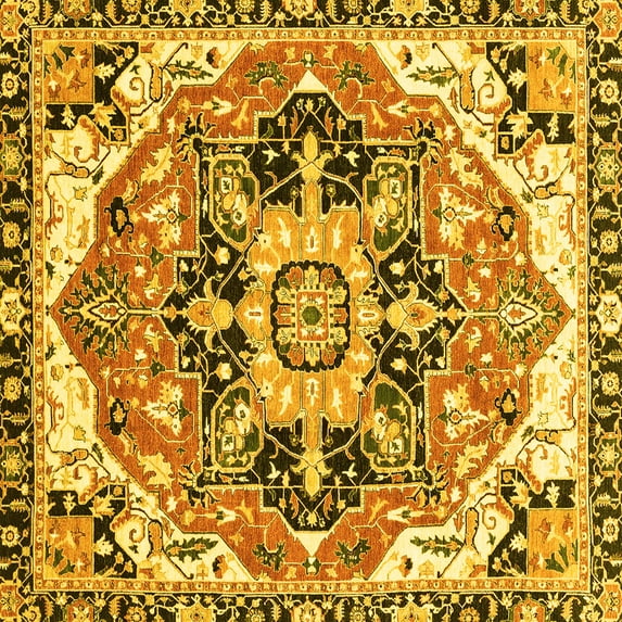 Ahgly Company Machine Washable Indoor Square Abstract Yellow Modern Area Rugs, 8' Square
