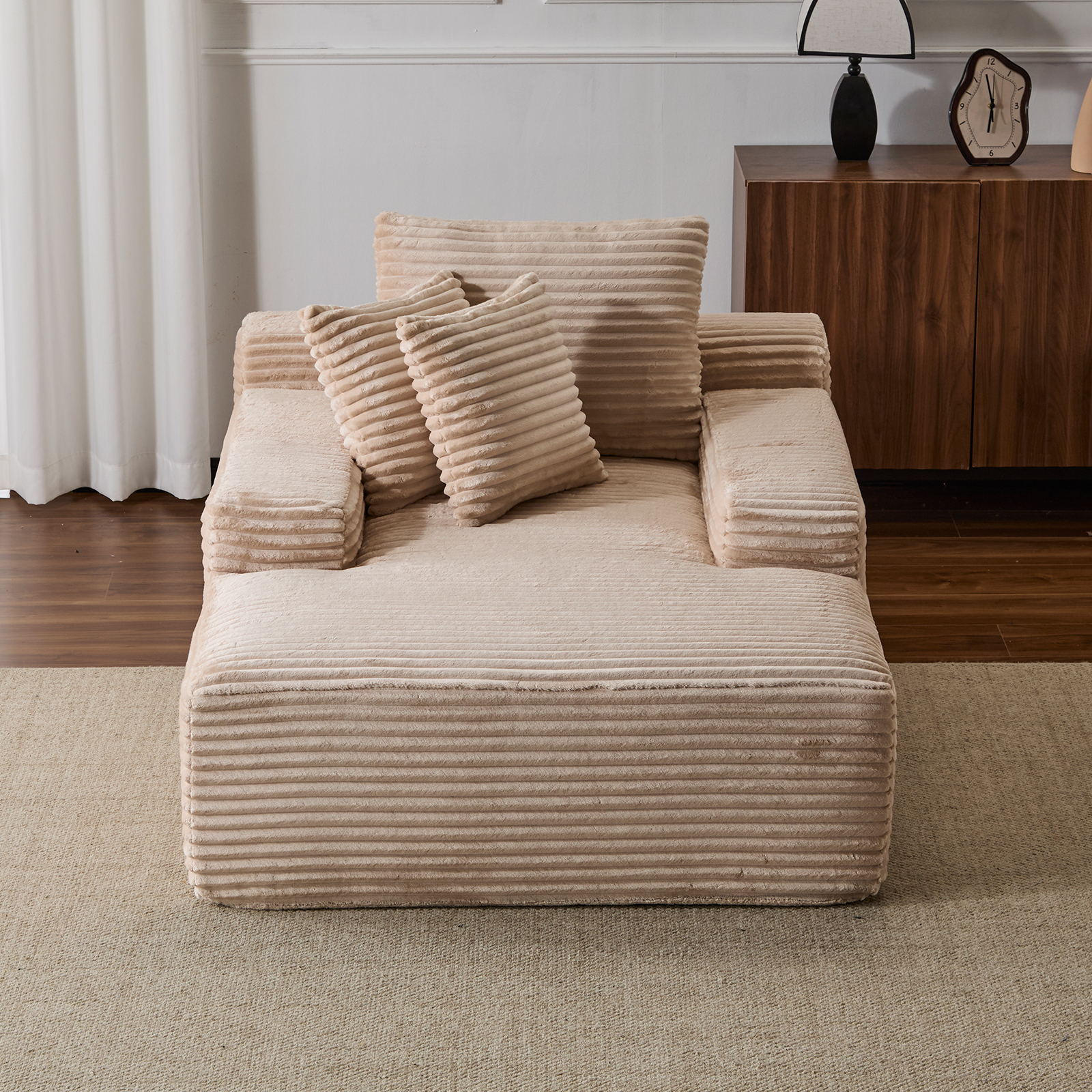 Miniyam Oversized 51" Chaise Lounge Chair, Upholstered Corduroy Sleeper Chair for Living Room, No Assembly, Beige