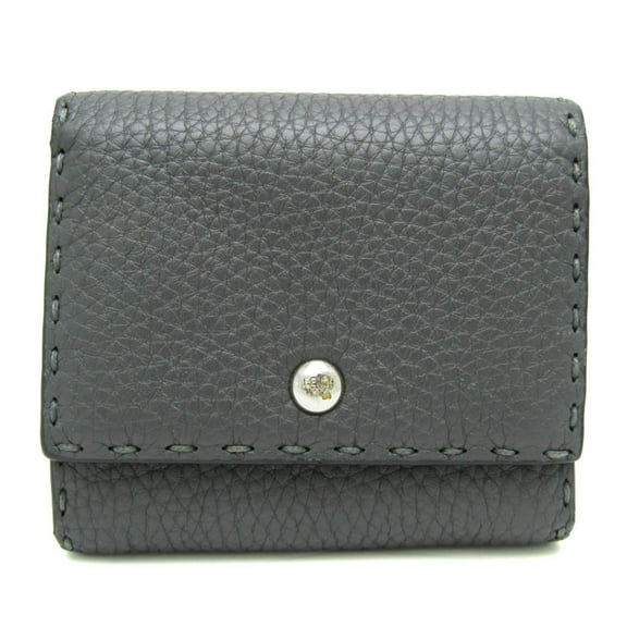 Pre-Owned Fendi Selleria 8M0339 Women,Men Leather Wallet (bi-fold) Dark Gray (Good)