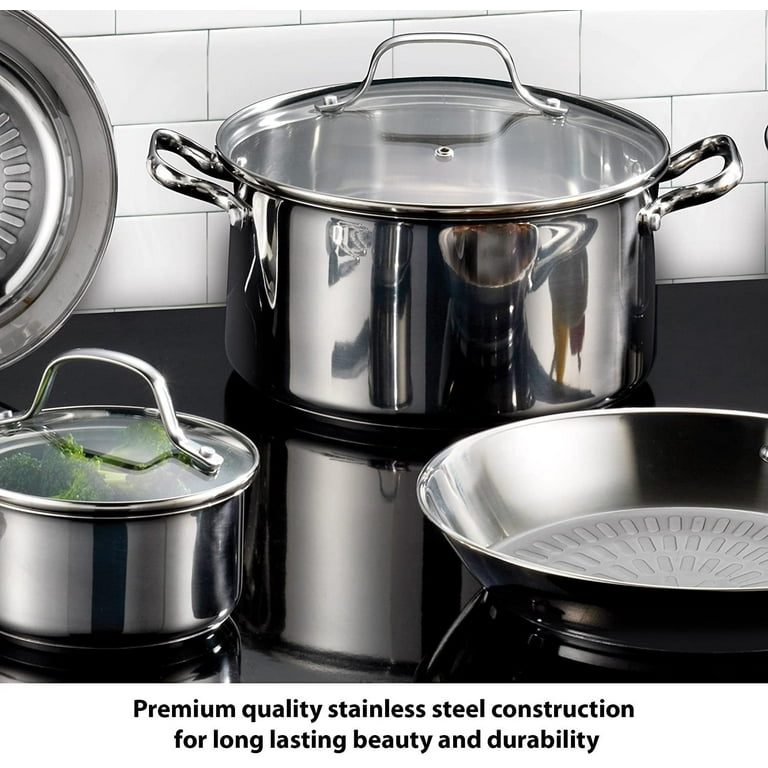 What's better than having a durable, space-saving cookware set that's  dishwasher-safe, oven-safe, and features fully-clad 3-layer metal…