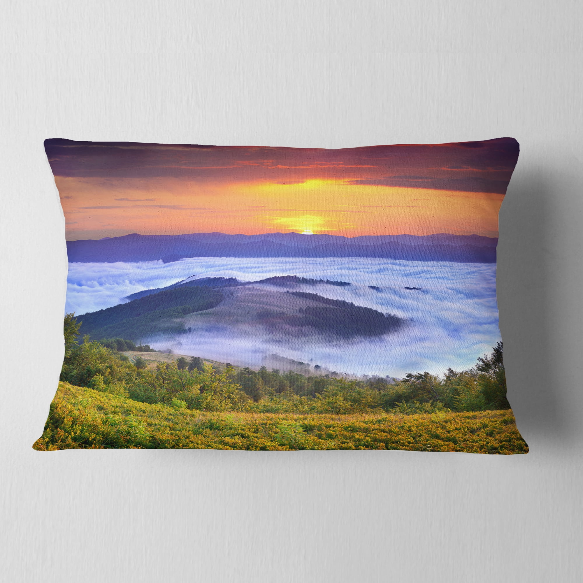 Designart Yellow Sunrise over Blue Waters - Landscape Photo Throw Pillow - 12x20
