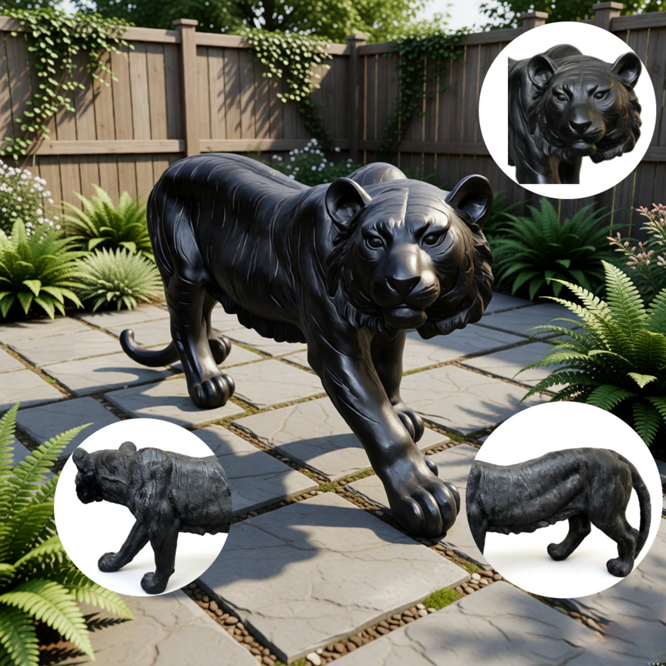 GDF Studio Black Tiger Resin Indoor/Outdoor Guardian Statue, Weather-Resistant Decor Figurine for Garden & Courtyard