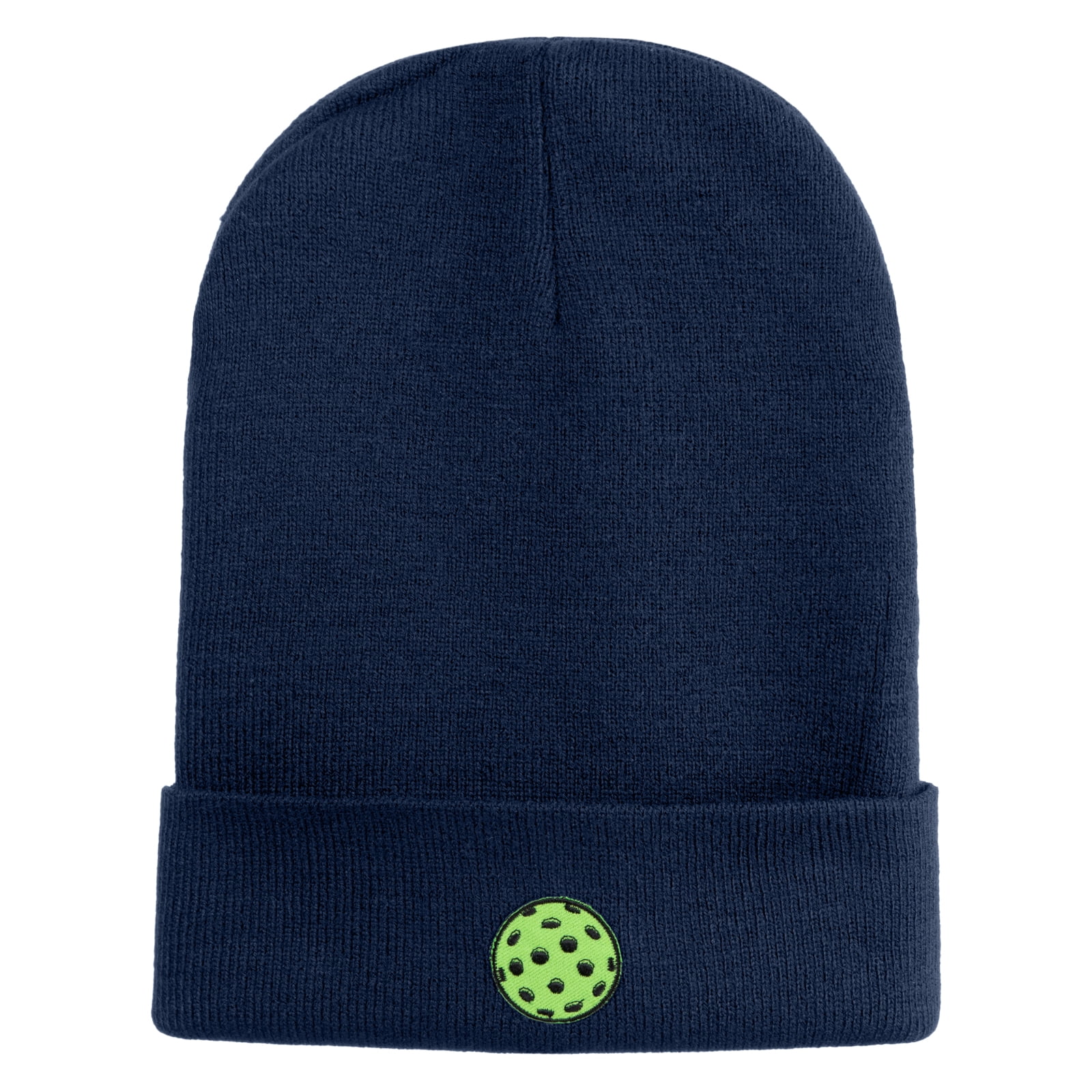 Pickleball Balls Embroidered Iron on Patched 12 Inch Long Knitted Beanie - Navy OSFM