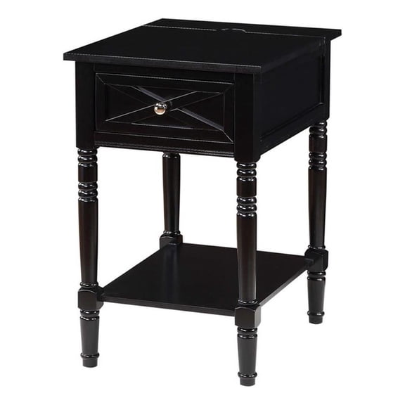 Pemberly Row Square End Table with Charging Station in Black Wood Finish