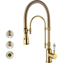 Classical High Arc Single Handle Spring Kitchen Faucet with Pull Down Spray, Swiveling Commercial Single Handle Kitchen Sink Faucets for Farmhouse, Gold