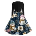 thumbnail image 4 of Christmas Dresses for Women Ladies' Christmas Printed Casual And Fashionable V-neck Long Sleeved Dress for Holiday Festive,Dark Blue,3XL, 4 of 7