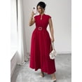 thumbnail image 5 of Red Elegant Maxi Dress With Keyhole Neck, Belted Waist, And Flared Hem For Formal Or Party Occasions, 5 of 6
