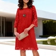 thumbnail image 6 of Odbmxy Lace Women's Midi Length Dresses Fall 3/4 Sleeve Cocktail Shift Solid Color Wedding Guest Women Dress Dressy, 6 of 6