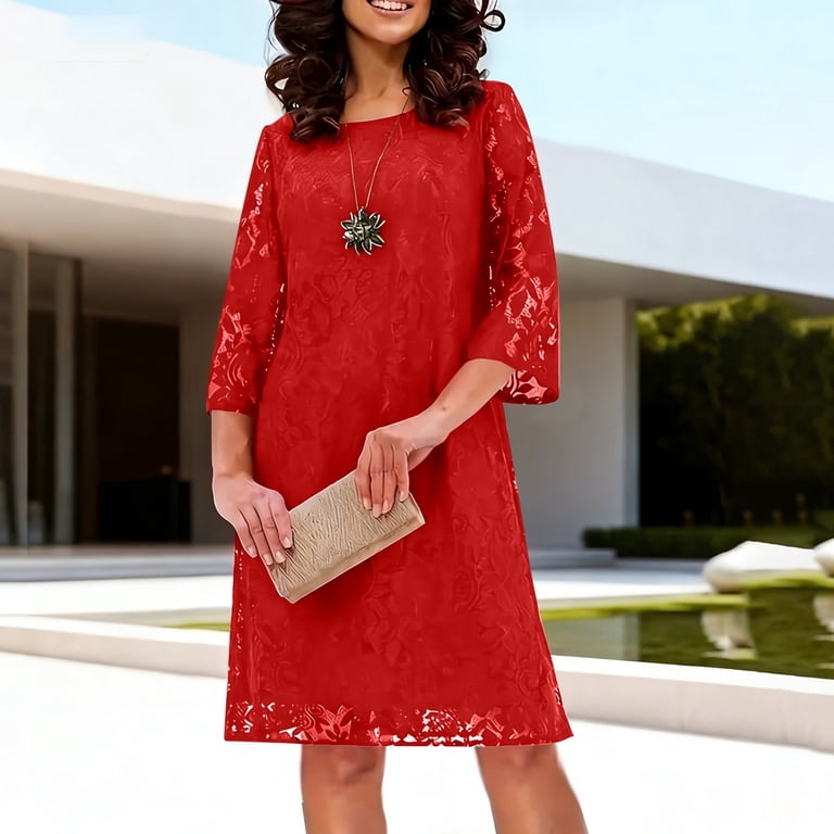 3 4 sleeve lace midi dress Amazon.com: Womens Vintage Evening Dress Lace 3/4 Sleeve Prom Gown Formal Midi Dresses Scoop Neck A Line Chiffon Cocktail Dress : Clothing, Shoes & Jewelry