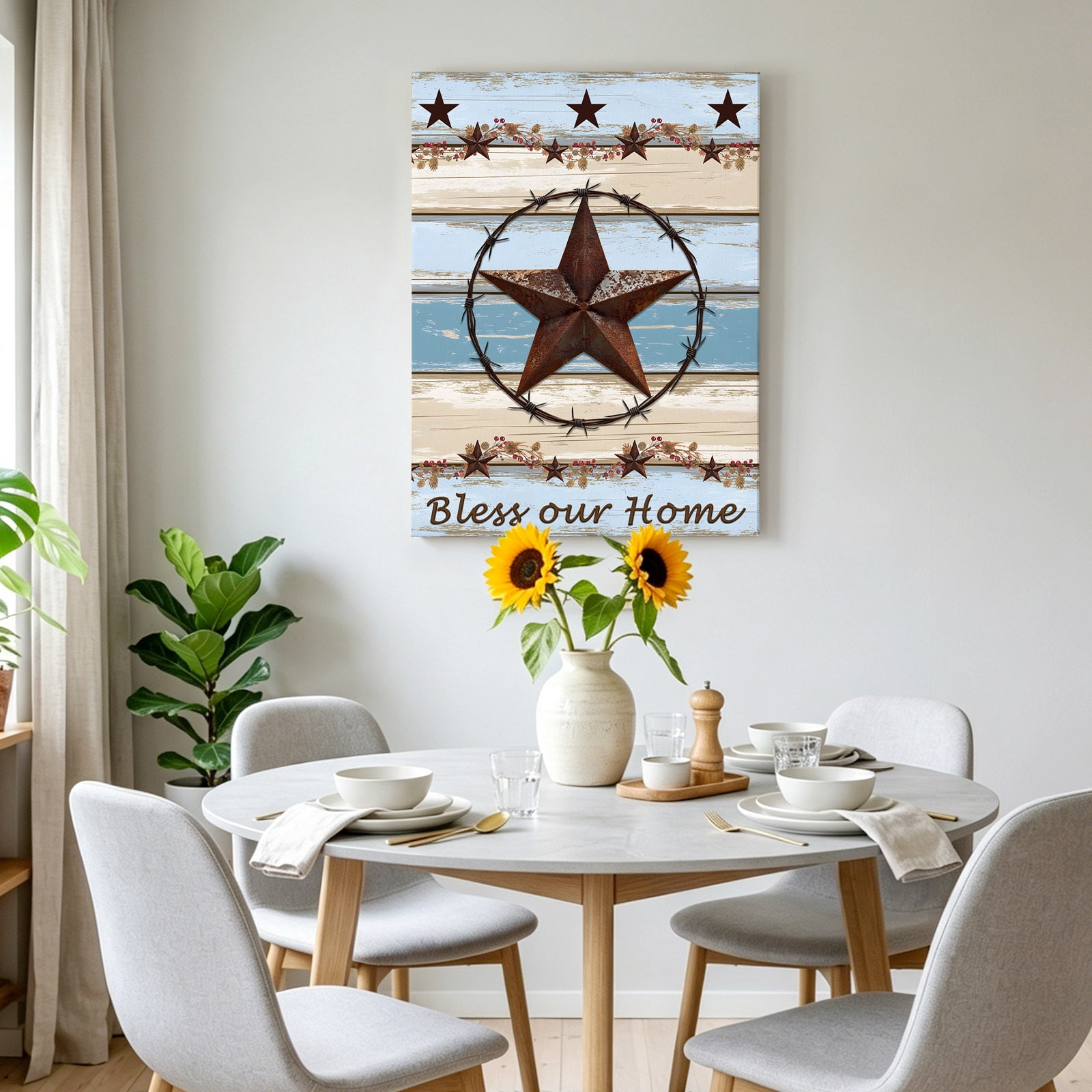 Texas Star Canvas Wall Art for Living Room, Countryside Star Poster Print Painting for Bedroom Office Home Decoration Wall Pictures Prepare To Hang 12"x12"