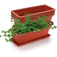 thumbnail image 4 of Thicken Window Box Planter, 1 Pack Plastic Vegetable Flower Planters Boxes 17 Inches Rectangular Flower Pots with Saucers for Indoor Outdoor Garden, Patio, Home Decor (Brick Red), 4 of 7