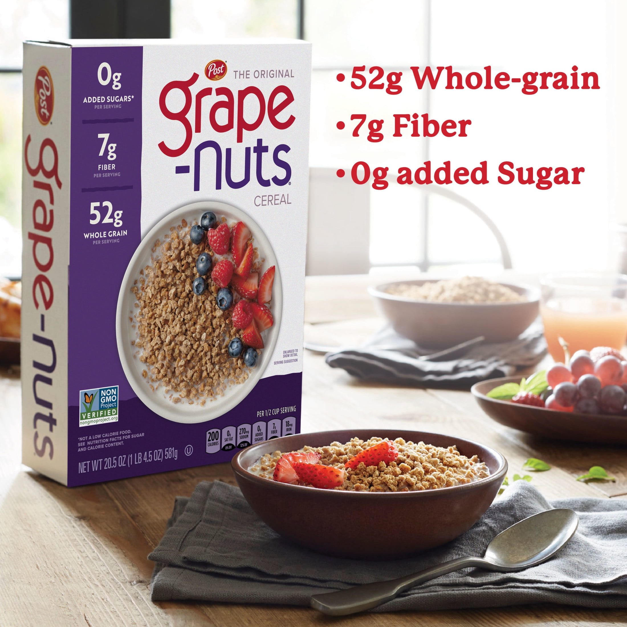 Post Grape-Nuts Cereal, Low Fat, High Fiber, Kosher, Whole Grain, Crunchy, 29 Oz Box