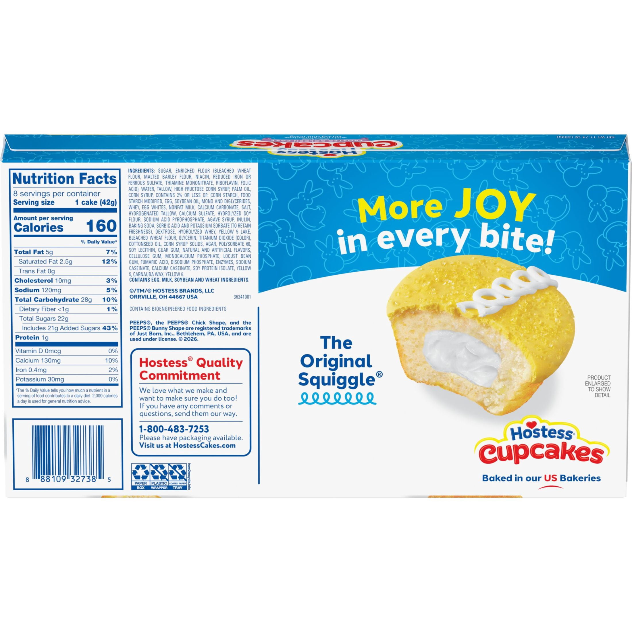 (3 pack) Hostess PEEPS Cupcakes, Frosted Golden Snack Cakes with Marshmallow Artificially Flavored Filling, 11.74 oz Box (8 Pouches)
