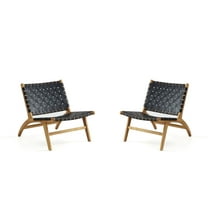 Manhattan Comfort Maintenon Modern Wood Accent Chair in Black/Natural (Set of 2)