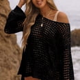 thumbnail image 2 of Vinsonshop Swimwear Cover Ups for Women Long Sleeve Oversized Crochet Mesh Dress Hollow Out Bathing Suit Tunic Swimsuit Pullover Tops Summer Vacation Outfits Black XL, 2 of 5