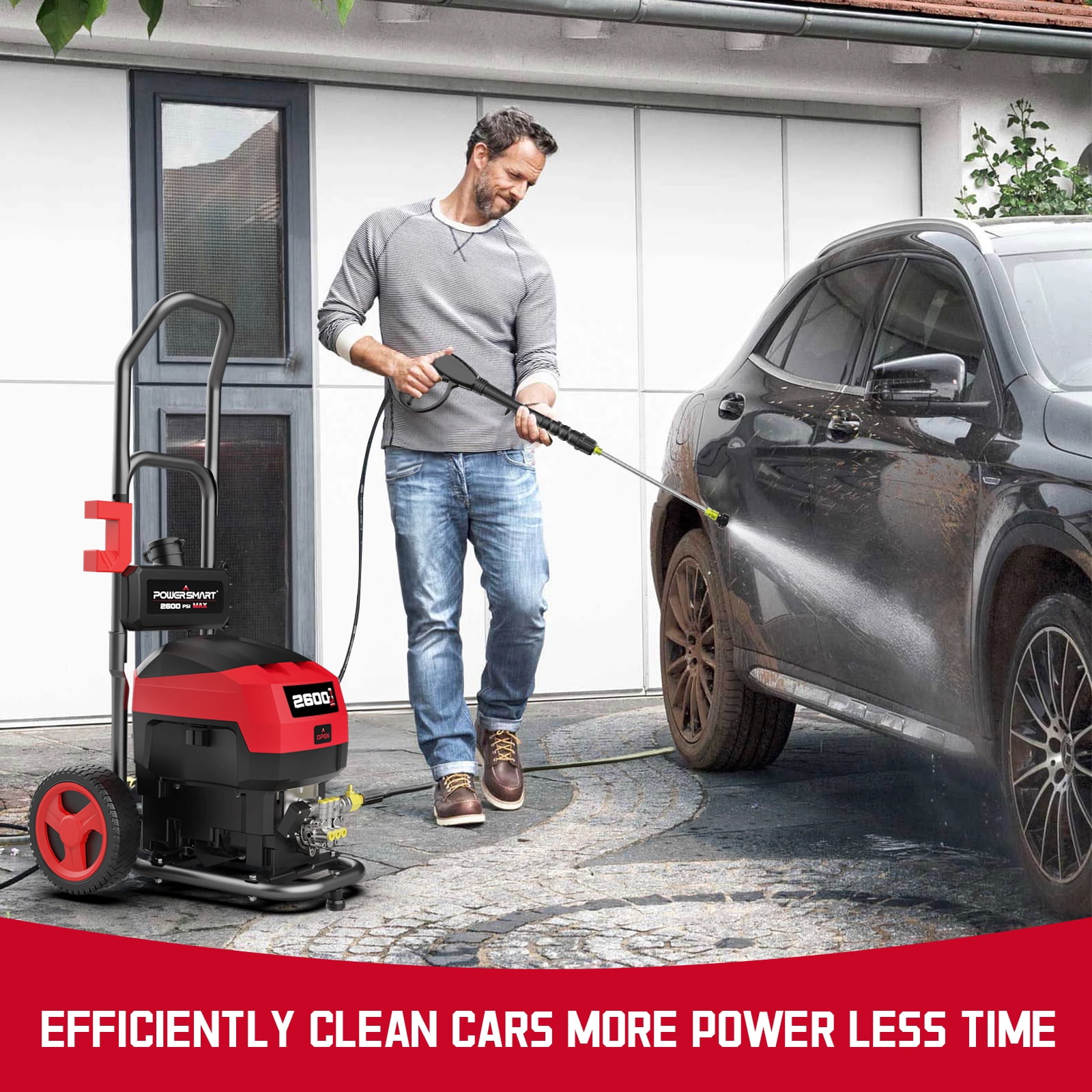 PowerSmart 80V Cordless Pressure Washer, 2600 PSI, 5 Adjustable Nozzles, 6.0 Ah Battery & Charger