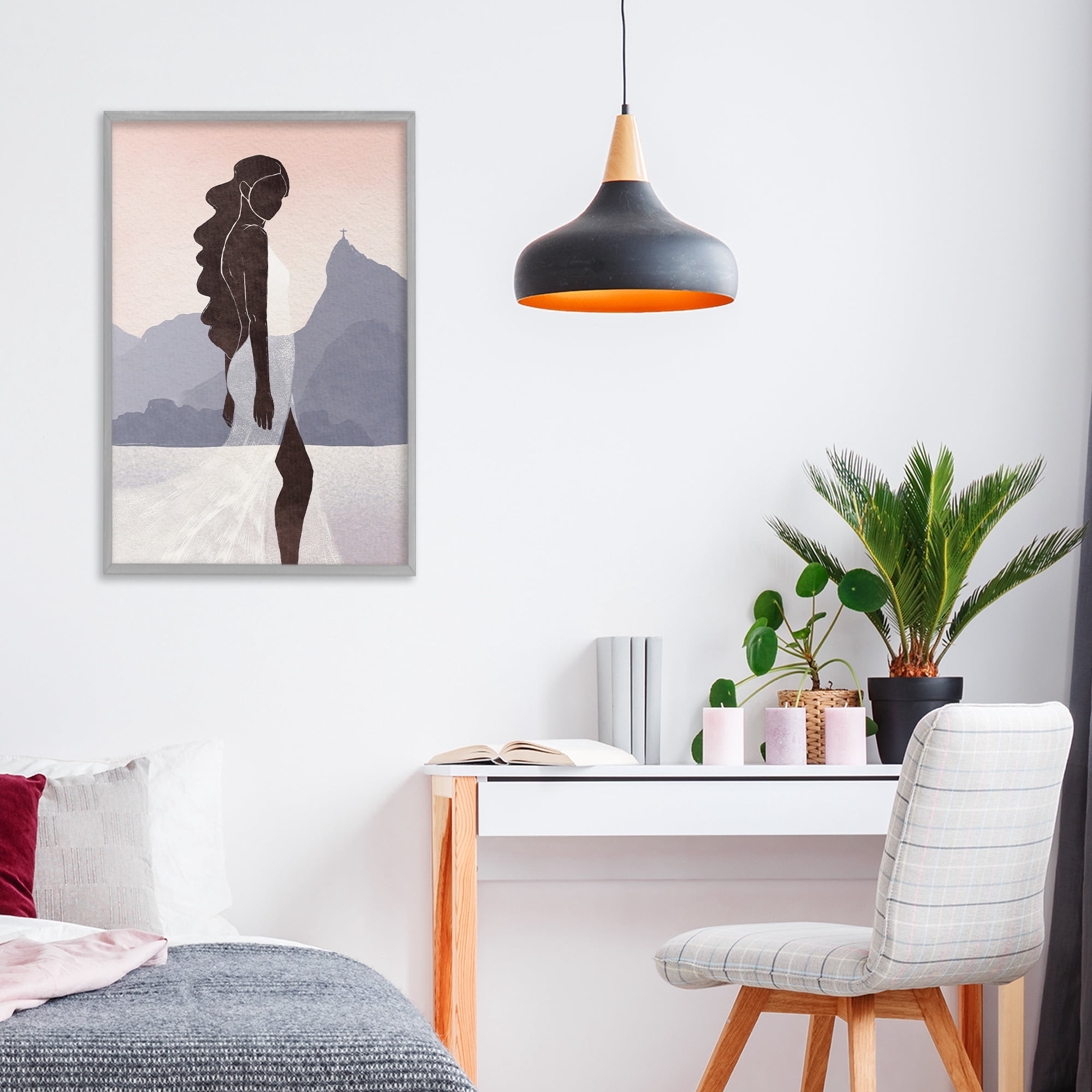 Stupell Industries Garota Silhouette Portrait Gray Framed Giclee Art, design by Yuyu Pont
