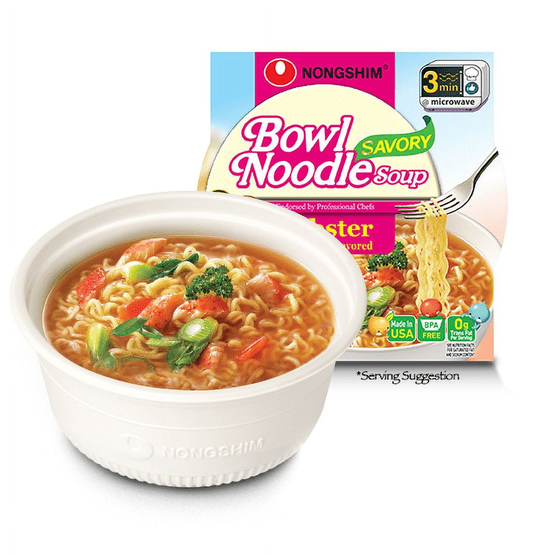 (8 pack) Nongshim Bowl Noodle Savory Lobster Ramyun Ramen Noodle Soup Bowl, 3.03oz X 1 Count, Shelf-Stable