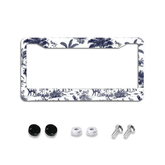Tropical Trees and Animals License Plate Frames for Women Men Car Plate Holder Cover Metal Tag Aluminum Car Accessories Front Rear Plate Decor