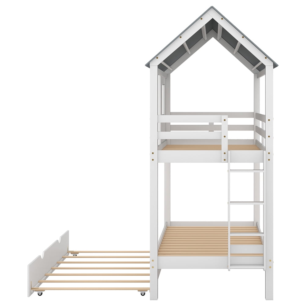 Kadyn Kids Bunk Loft Bed with Rollers/Roof/Windows, White