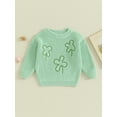 thumbnail image 2 of Suealasg Kids Boys Girls Sweaters Toddler Baby Saint Patrick's Day Clothes 1T 2T 3T 4T Long Sleeve Crew Neck Flower Print Loose Knitted Pullovers for Little Boys Girls, 2 of 9