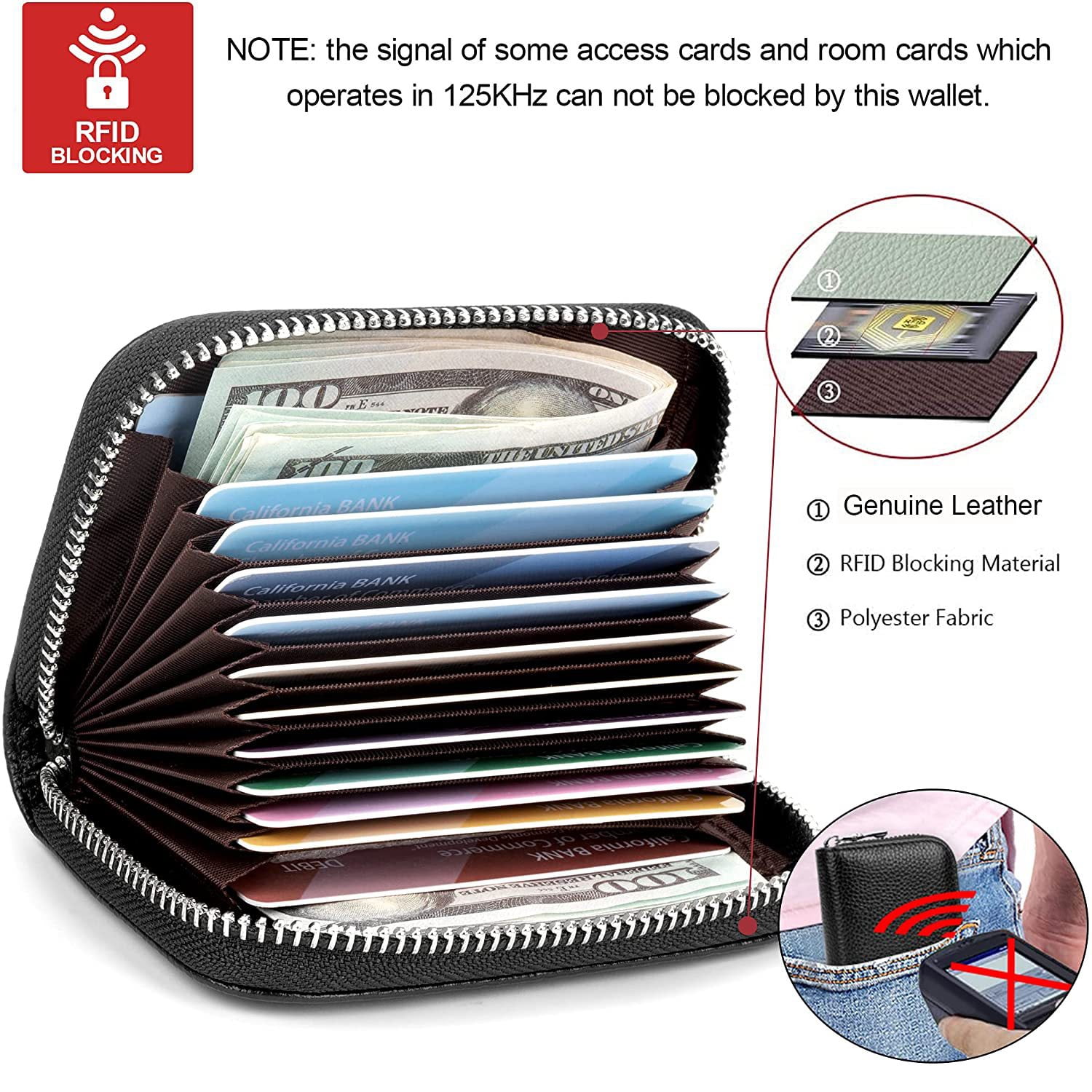 2PCS Genuine Leather Credit Card Holder Wallet RFID Blocking Secure Card  Case ID Case Organizer Zipper Wallet - Walmart.com