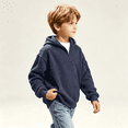thumbnail image 4 of NEBWOAK Big Boys Quarter Zip Hooded Sweatshirt, Waffle Knit Casual Pullover with Sleeve Pocket,Navy,Size 11-12T, 4 of 7