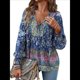 thumbnail image 2 of Blusa Informal con Cuello en V para Mujer, Holgada, con Estampado Floral, de Larga, para Playa. Azul Marino XL, 2 of 10