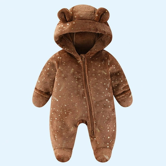 UQJfacai Baby Onesies Fleece Long Sleeve Jumpsuit Infant Cute Bear Ear Hooded Snowsuit Newborn Winter Warm Zipper Romper for 0-12 Months