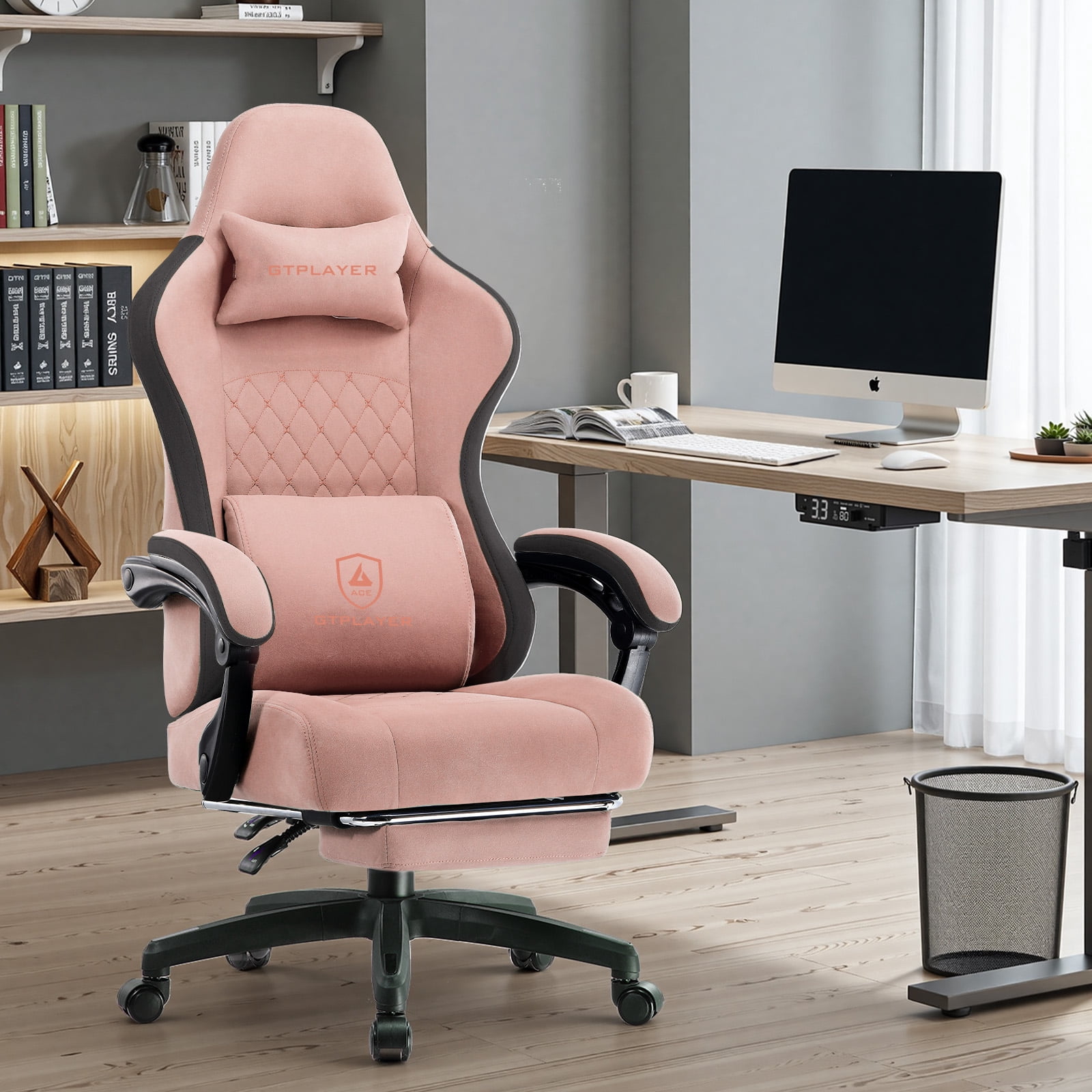 GTPLAYER Ergonomic High Back Pocket Spring Cushion Gaming Chair with Footrest & Linkage Armrests, Orange Black