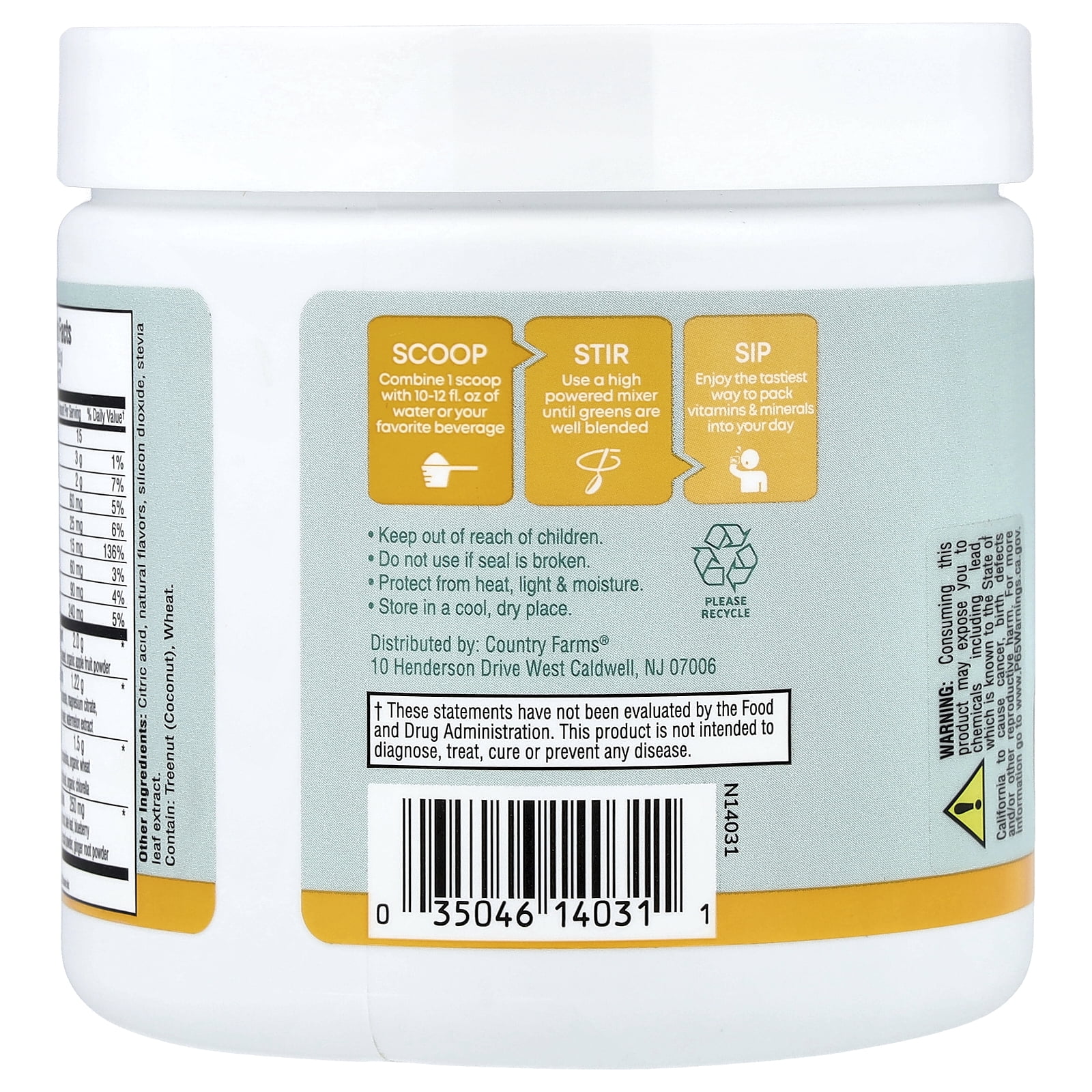 Country Farms Refreshers, Super Greens + Electrolytes, Pina Colada, 6.98 oz (198 g)